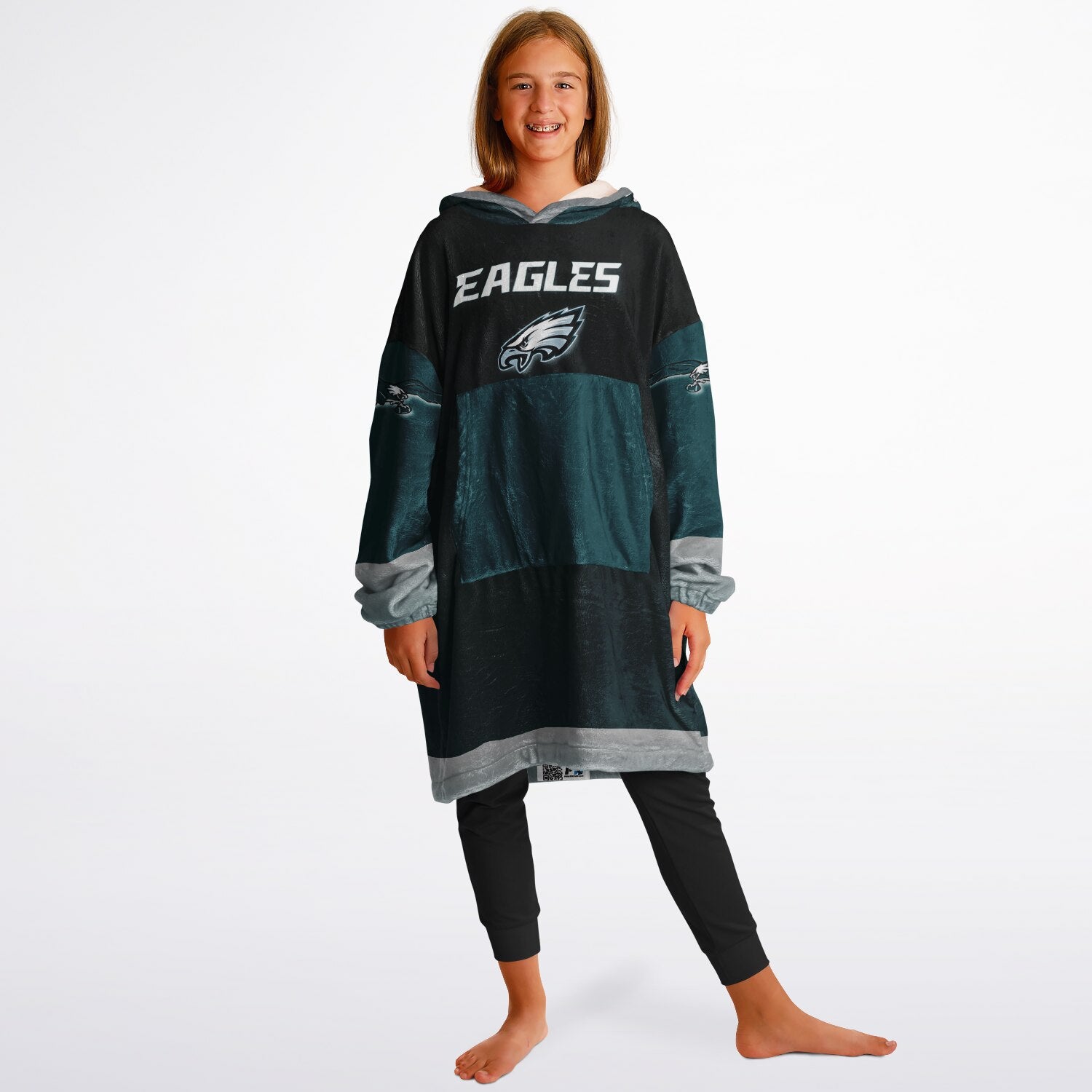 Youth Eagles  Black & Green Sleeves Design Cuddle Hoodie Great Gift for Young Fans copy