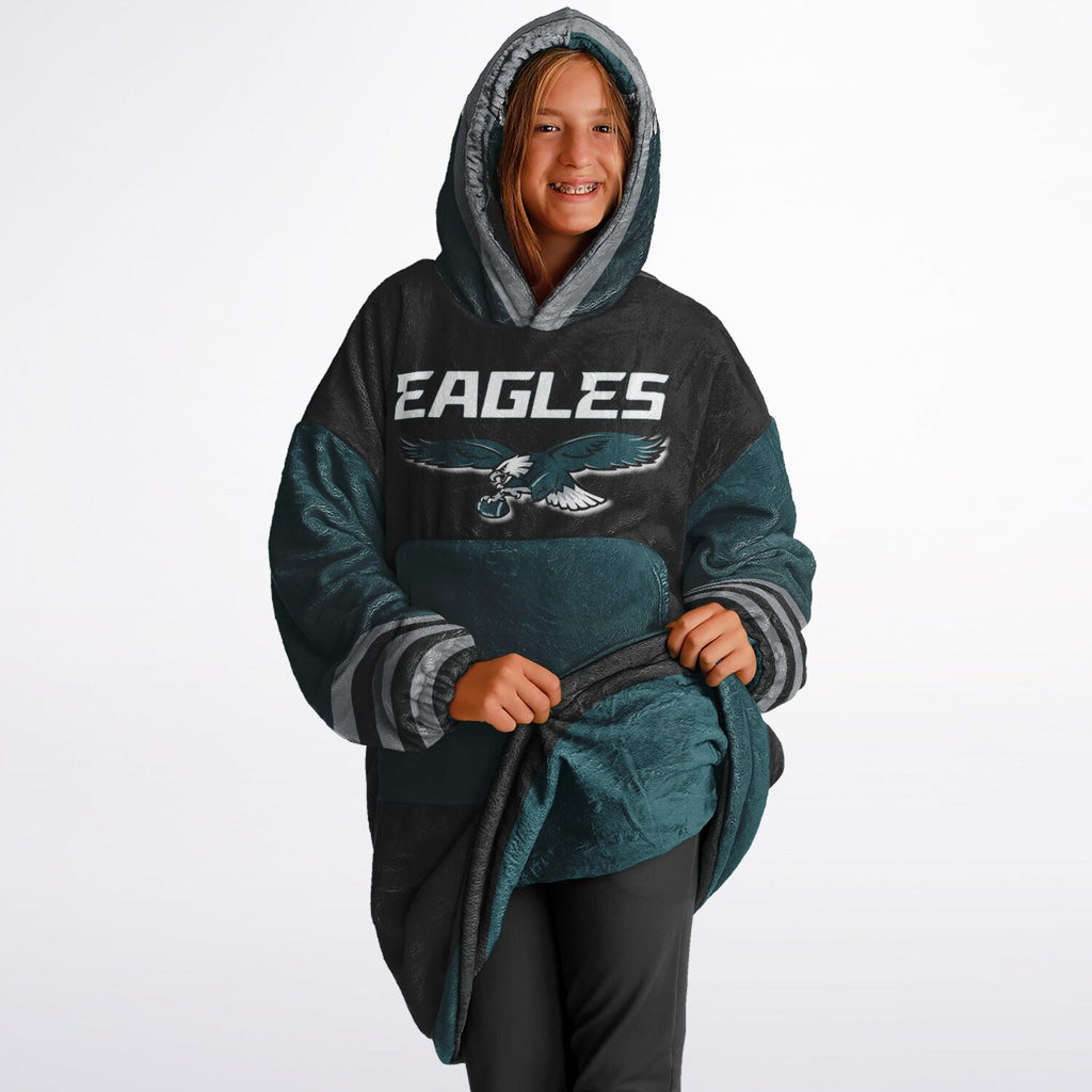 Youth  Eagles Reversible Cozy Cuddle Hoodie Eagles, 2 in 1, Green & Black Hooded Blanket for Young Fans copy