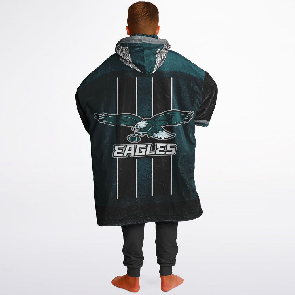 Youth  Eagles Reversible Cozy Cuddle Hoodie Eagles, 2 in 1, Green & Black Hooded Blanket for Young Fans copy