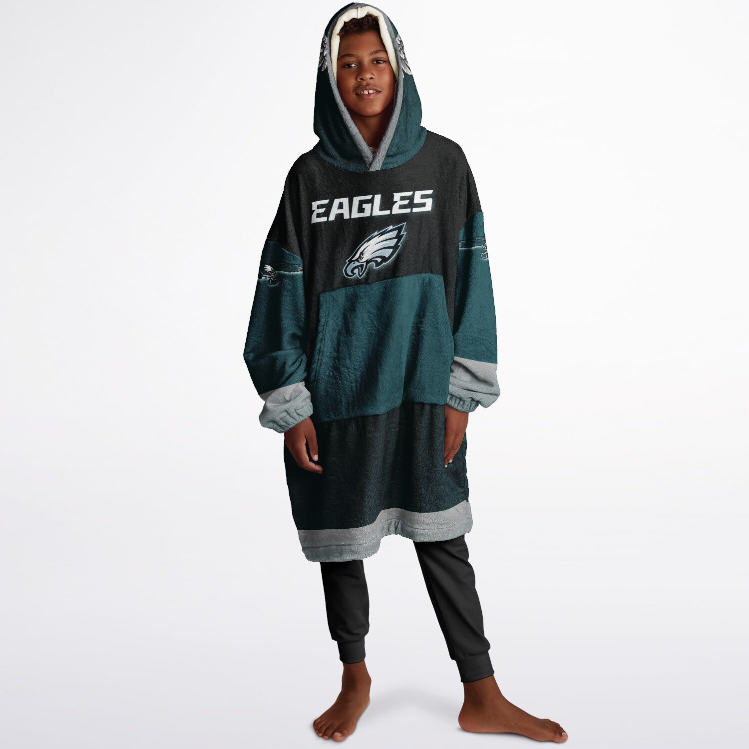 Youth Eagles  Black & Green Sleeves Design Cuddle Hoodie Great Gift for Young Fans copy