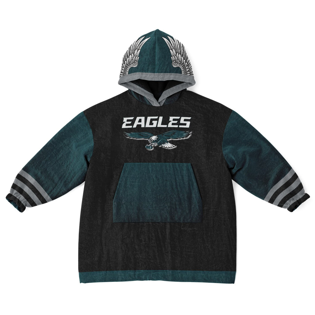 Youth  Eagles Reversible Cozy Cuddle Hoodie Eagles, 2 in 1, Green & Black Hooded Blanket for Young Fans copy