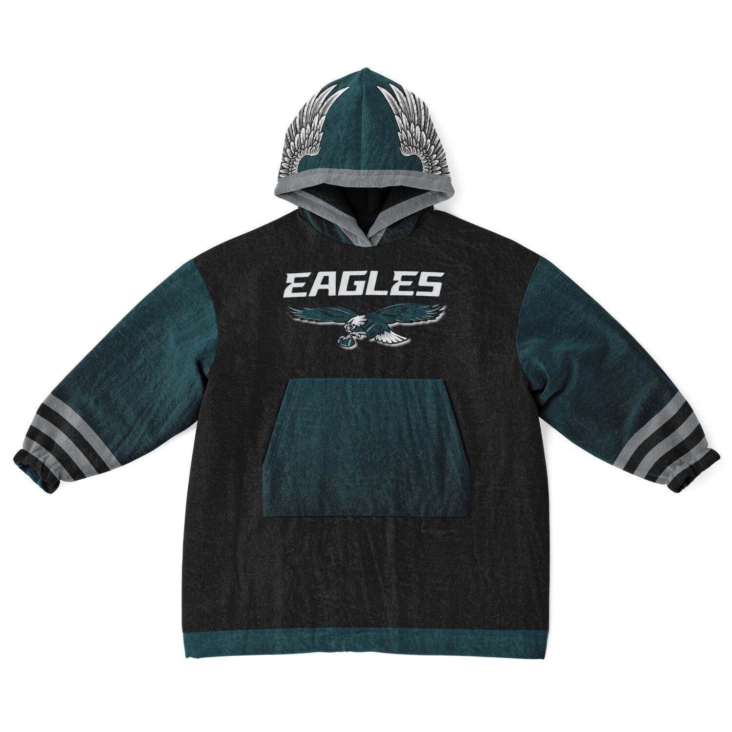 Youth  Eagles Reversible Cozy Cuddle Hoodie Eagles, 2 in 1, Green & Black Hooded Blanket for Young Fans copy