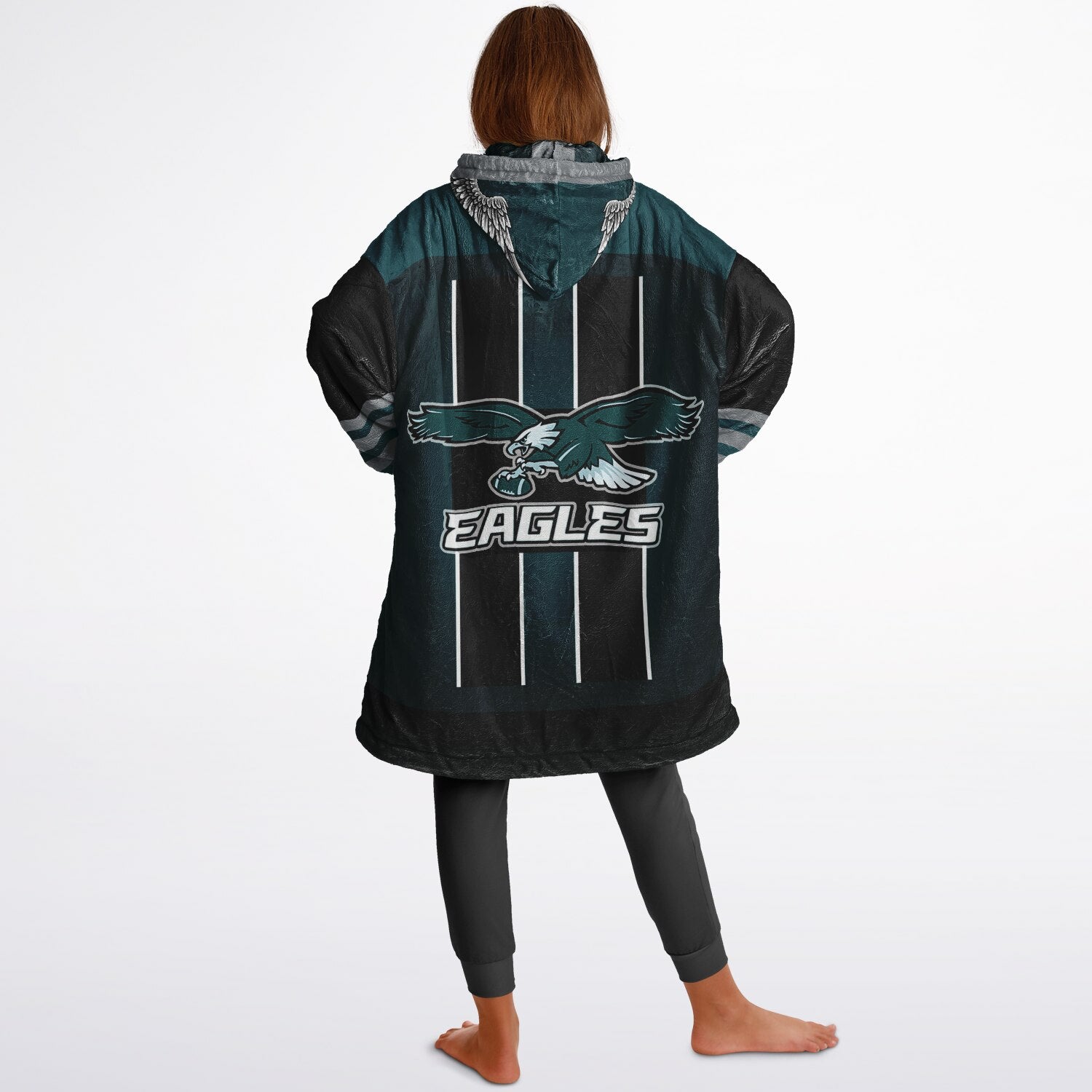 Youth  Eagles Reversible Cozy Cuddle Hoodie Eagles, 2 in 1, Green & Black Hooded Blanket for Young Fans copy