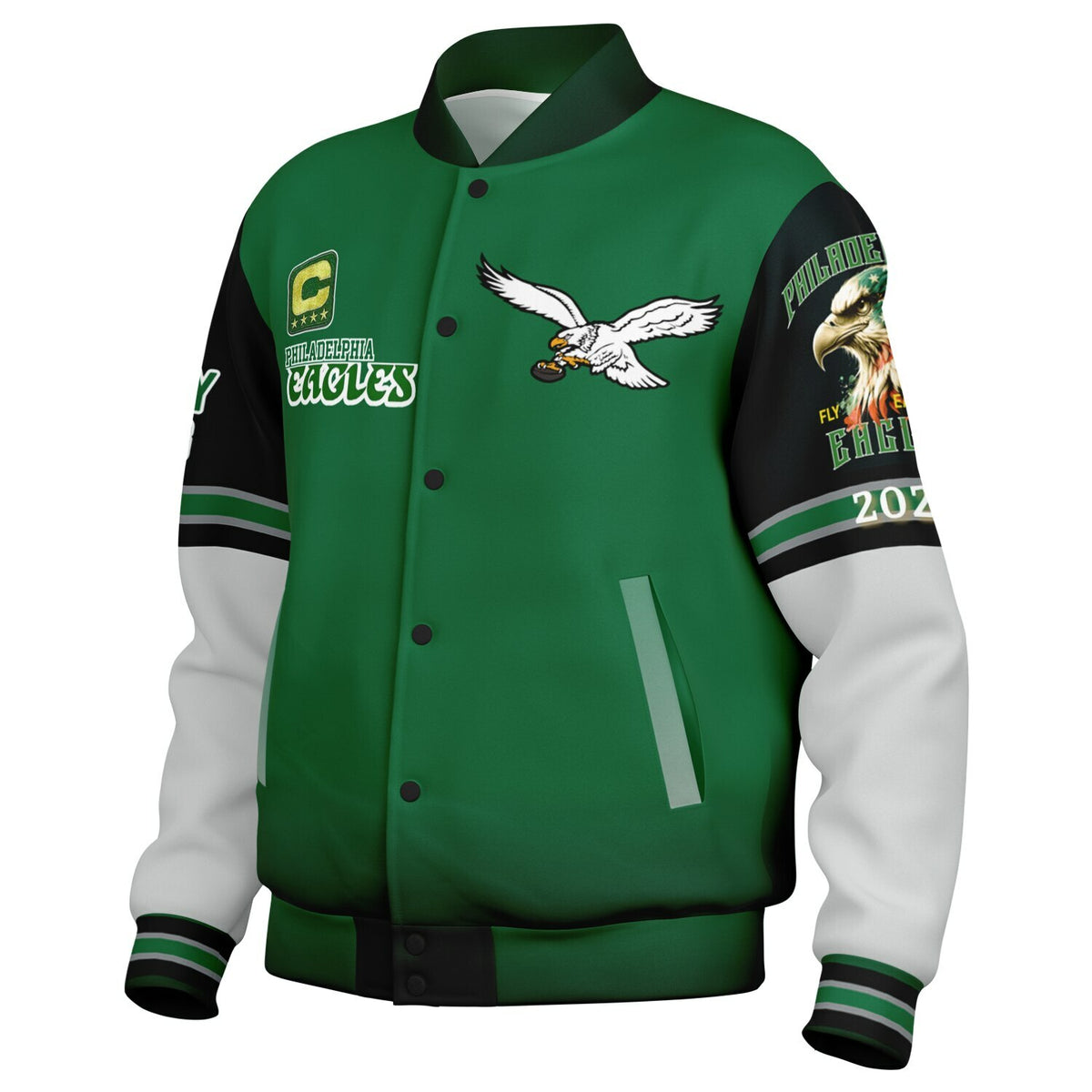 Eagles Super Bowl Edition Kelly Green White Eagle Helmet Varsity Jacket