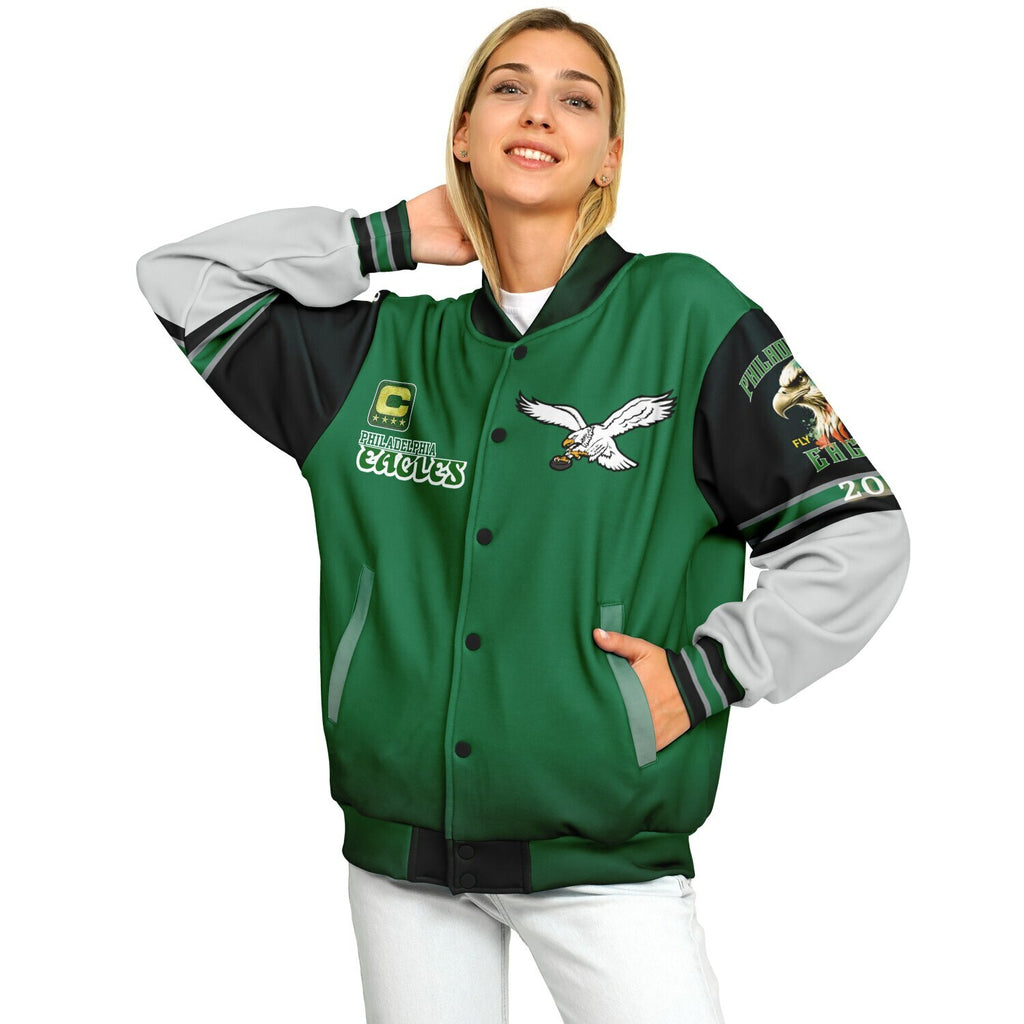 Eagles Super Bowl Edition Kelly Green White Eagle Helmet Varsity Jacket