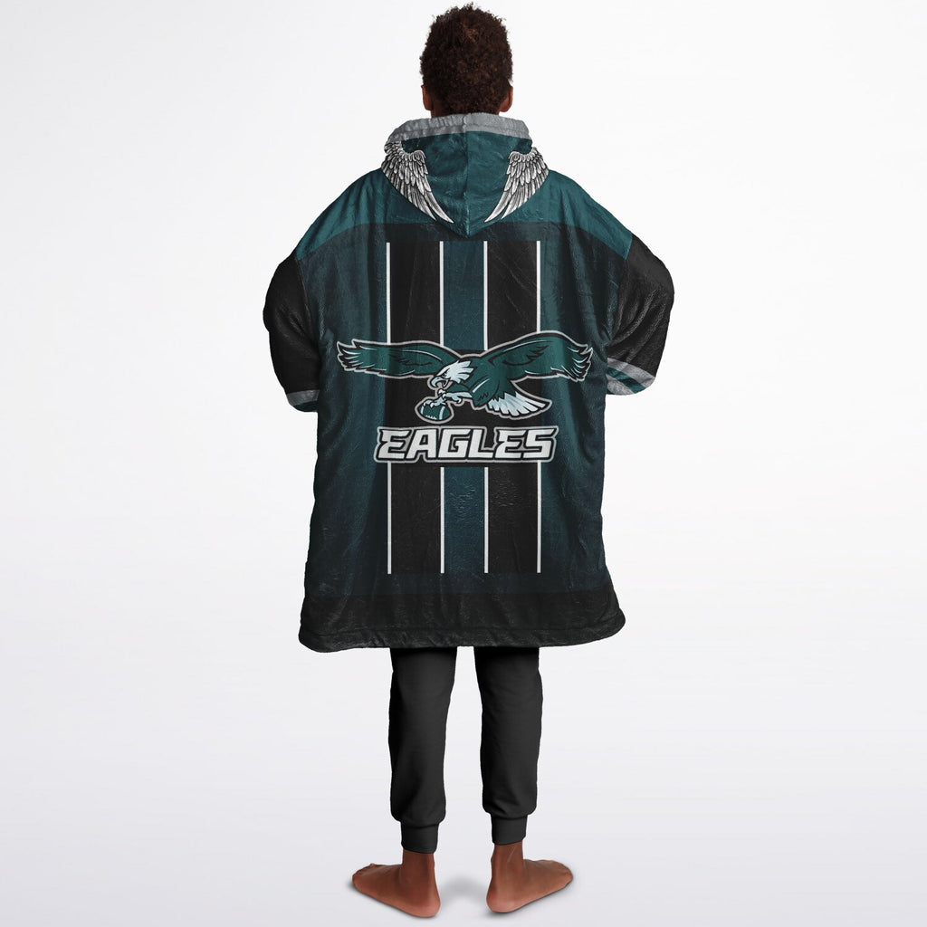 Youth  Eagles Reversible Cozy Cuddle Hoodie Eagles, 2 in 1, Green & Black Hooded Blanket for Young Fans copy