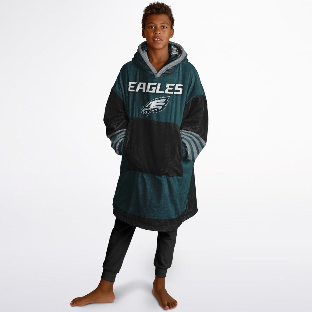 Youth  Eagles Reversible Cozy Cuddle Hoodie Eagles, 2 in 1, Green & Black Hooded Blanket for Young Fans copy