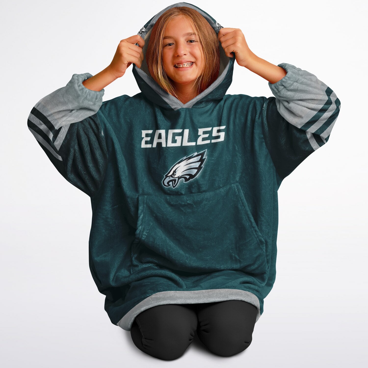 Green Pocket Youth Eagles Green & Black Marble Game Day Lounge Hoodie