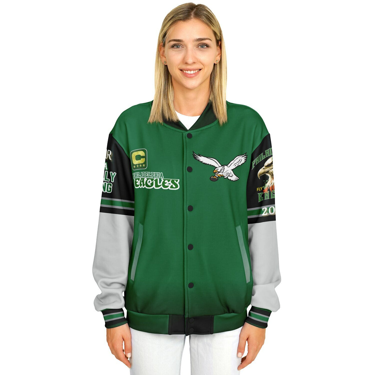 Eagles Super Bowl Edition Kelly Green White Eagle Helmet Varsity Jacket