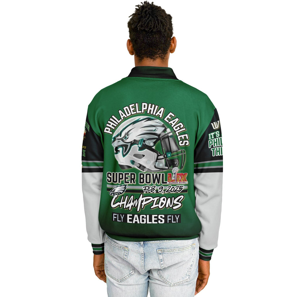 Eagles Super Bowl Edition Kelly Green White Eagle Helmet Varsity Jacket