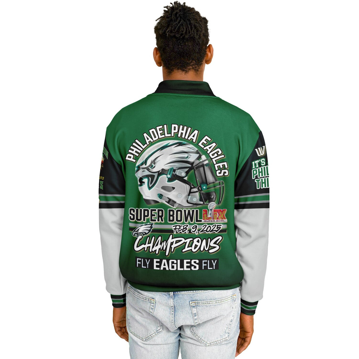 Eagles Super Bowl Edition Kelly Green White Eagle Helmet Varsity Jacket