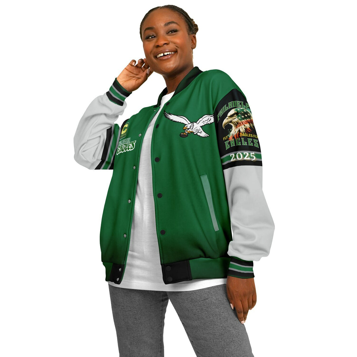 Eagles Super Bowl Edition Kelly Green White Eagle Helmet Varsity Jacket
