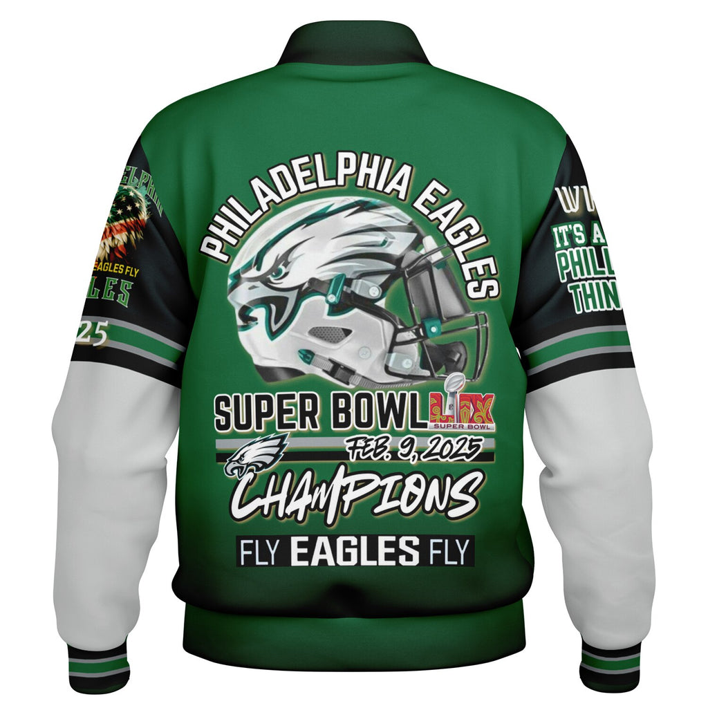 Eagles Super Bowl Edition Kelly Green White Eagle Helmet Varsity Jacket