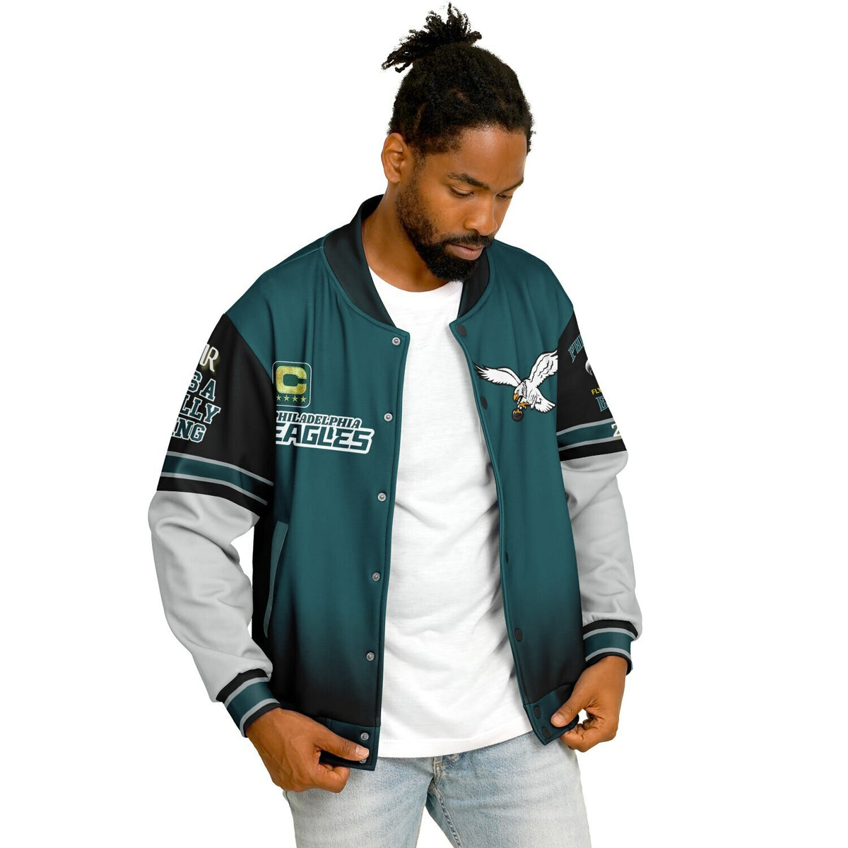 Eagles Super Bowl Edition Midnight Green White Eagle Helmet Varsity Jacket