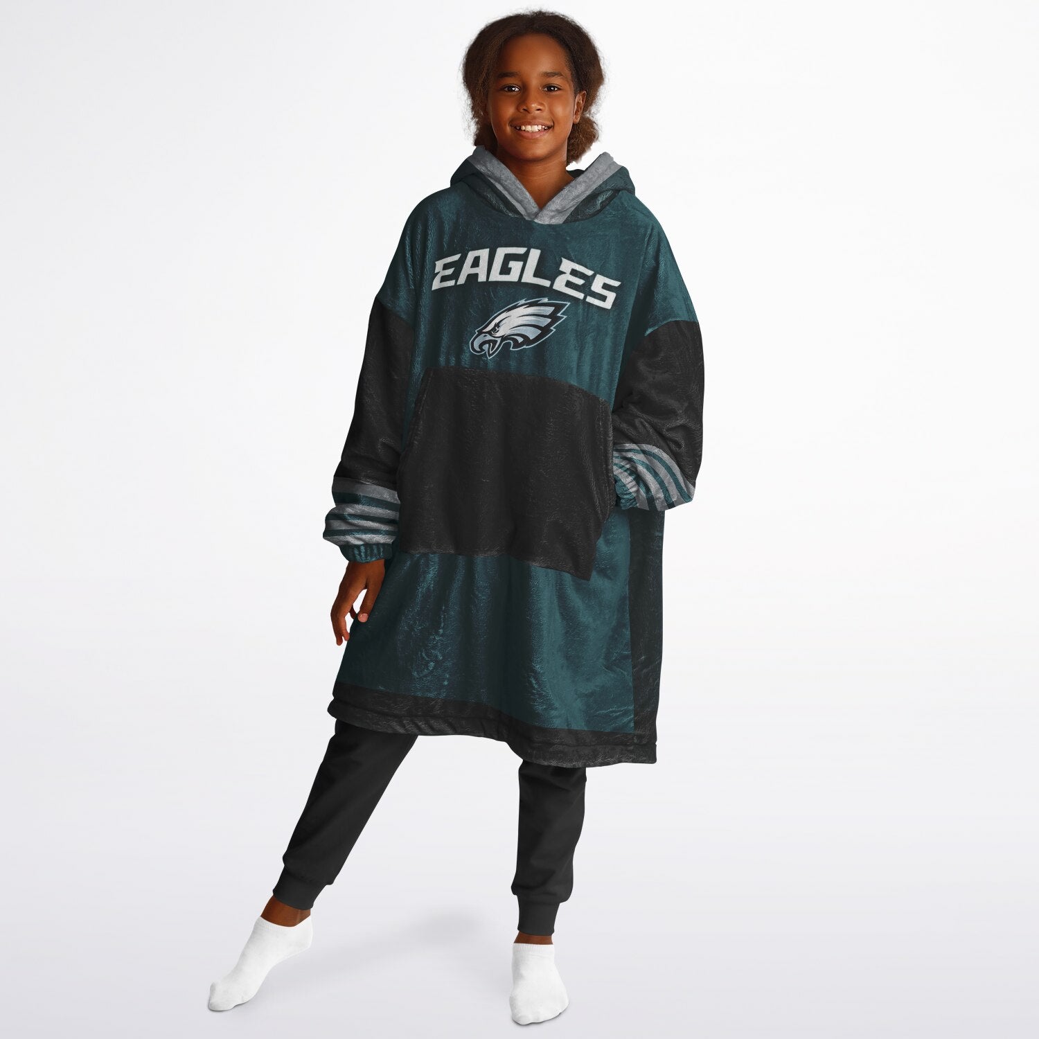 Youth  Eagles Reversible Cozy Cuddle Hoodie Eagles, 2 in 1, Green & Black Hooded Blanket for Young Fans copy