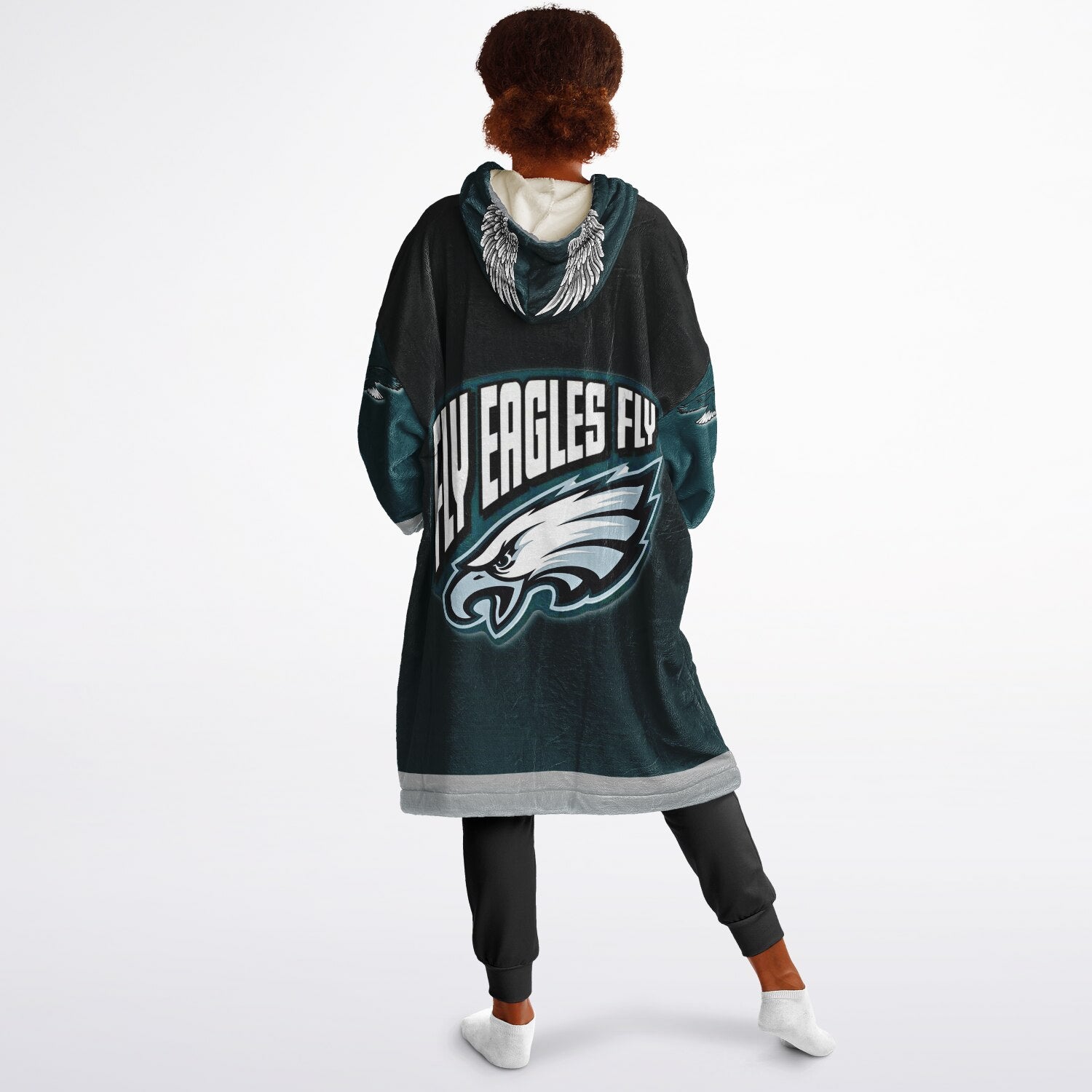 Youth Eagles  Black & Green Sleeves Design Cuddle Hoodie Great Gift for Young Fans copy