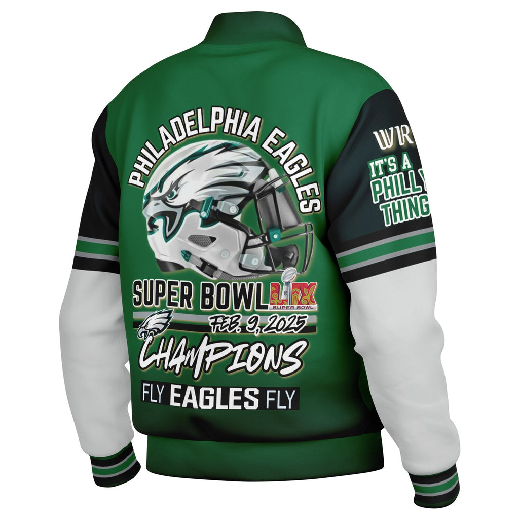 Eagles Super Bowl Edition Kelly Green White Eagle Helmet Varsity Jacket