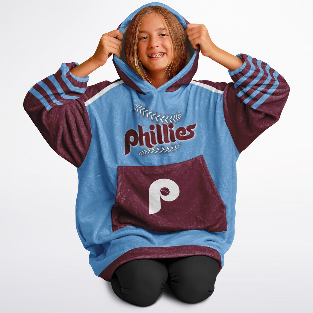 Youth Phillies Retro Light Blue Game Day Lounge Hoodie Great Gift for Young Fans