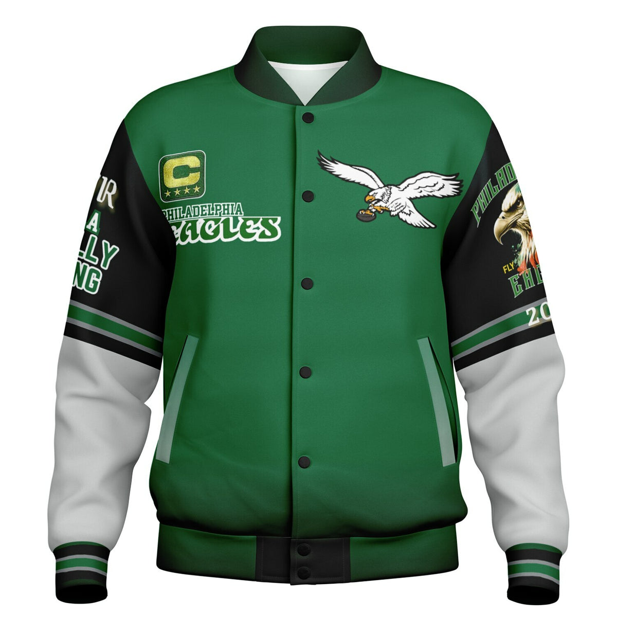 Eagles Super Bowl Edition Kelly Green White Eagle Helmet Varsity Jacket