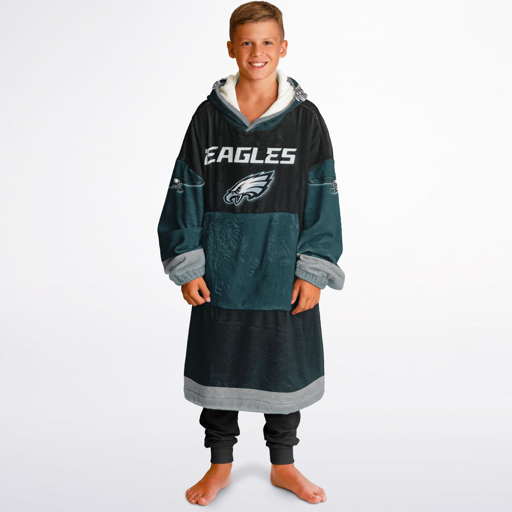 Youth Eagles  Black & Green Sleeves Design Cuddle Hoodie Great Gift for Young Fans copy