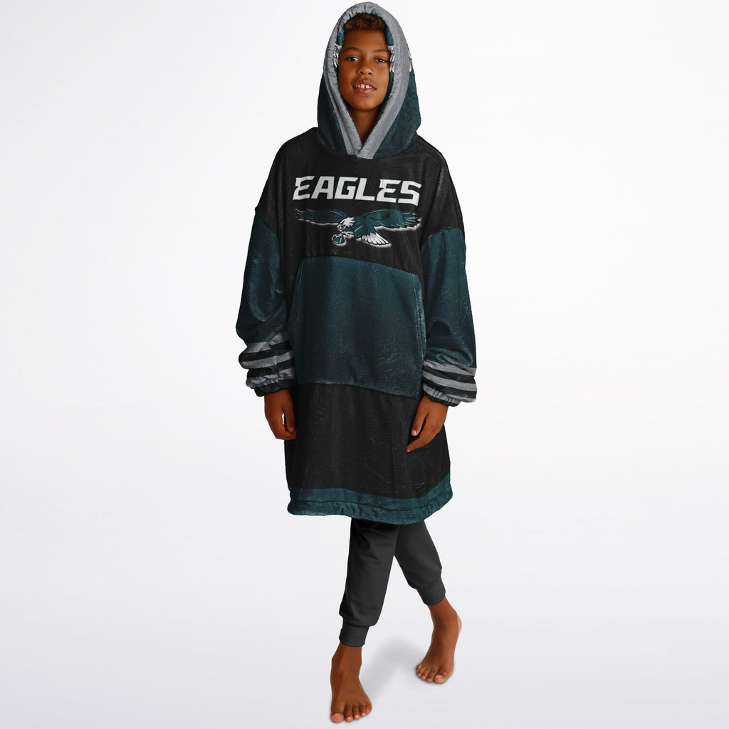 Youth  Eagles Reversible Cozy Cuddle Hoodie Eagles, 2 in 1, Green & Black Hooded Blanket for Young Fans copy