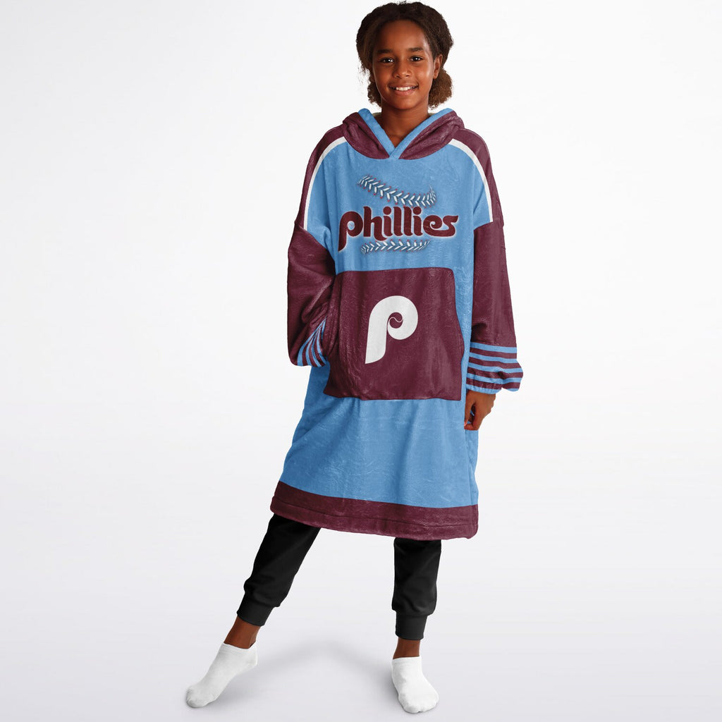 Youth Phillies Retro Light Blue Game Day Lounge Hoodie Great Gift for Young Fans
