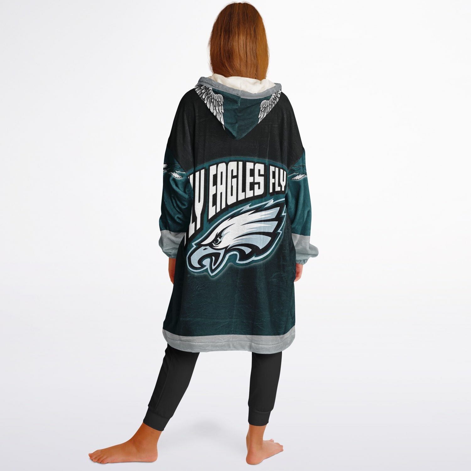 Youth Eagles  Black & Green Sleeves Design Cuddle Hoodie Great Gift for Young Fans copy
