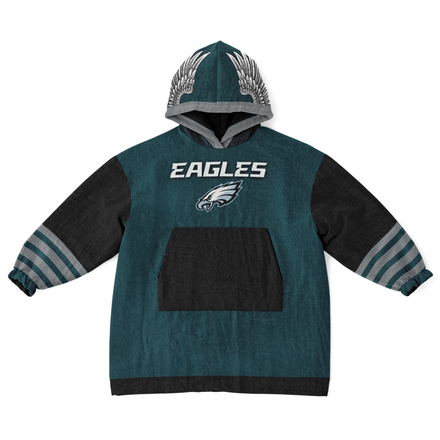 Youth  Eagles Reversible Cozy Cuddle Hoodie Eagles, 2 in 1, Green & Black Hooded Blanket for Young Fans copy
