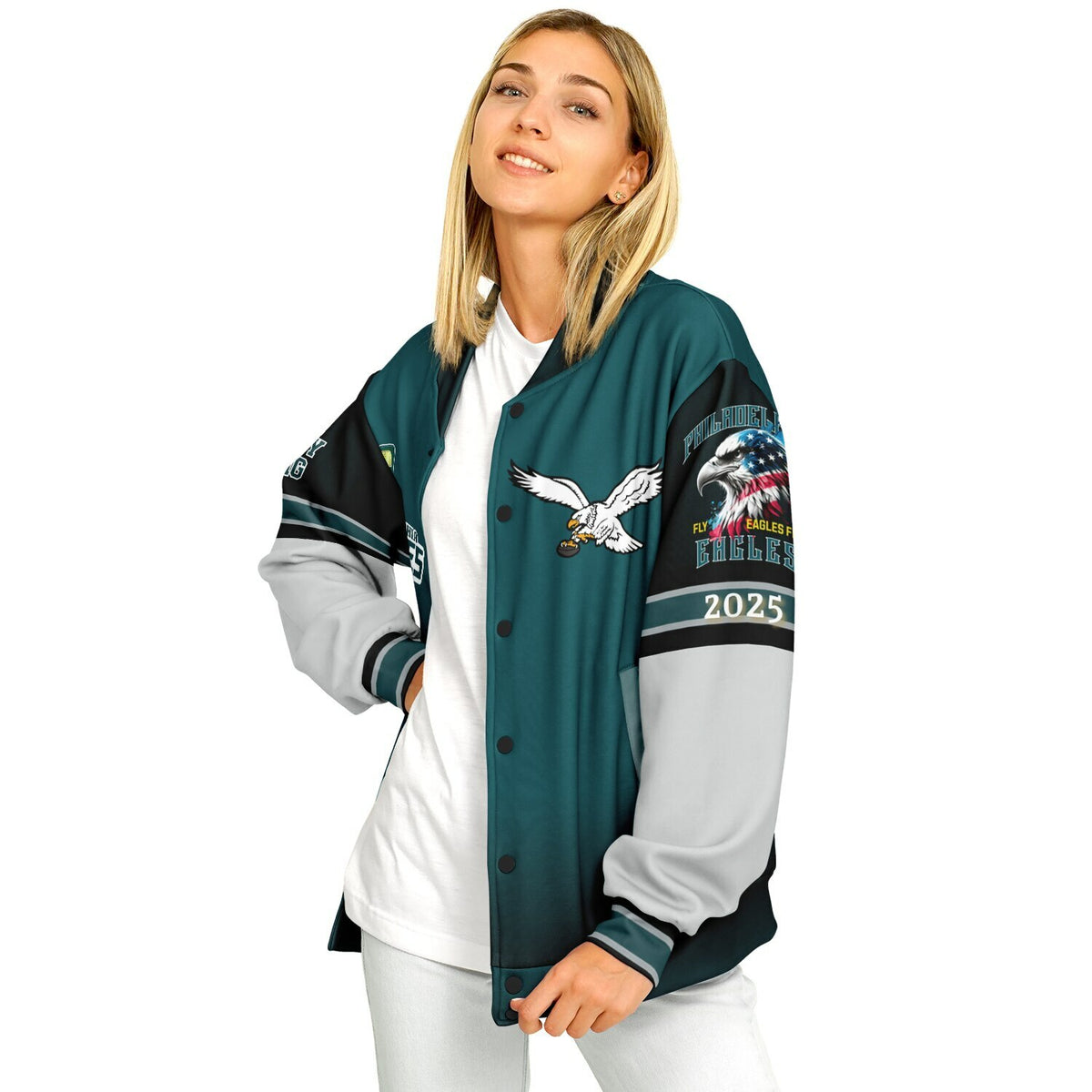 Eagles Super Bowl Edition Midnight Green White Eagle Helmet Varsity Jacket
