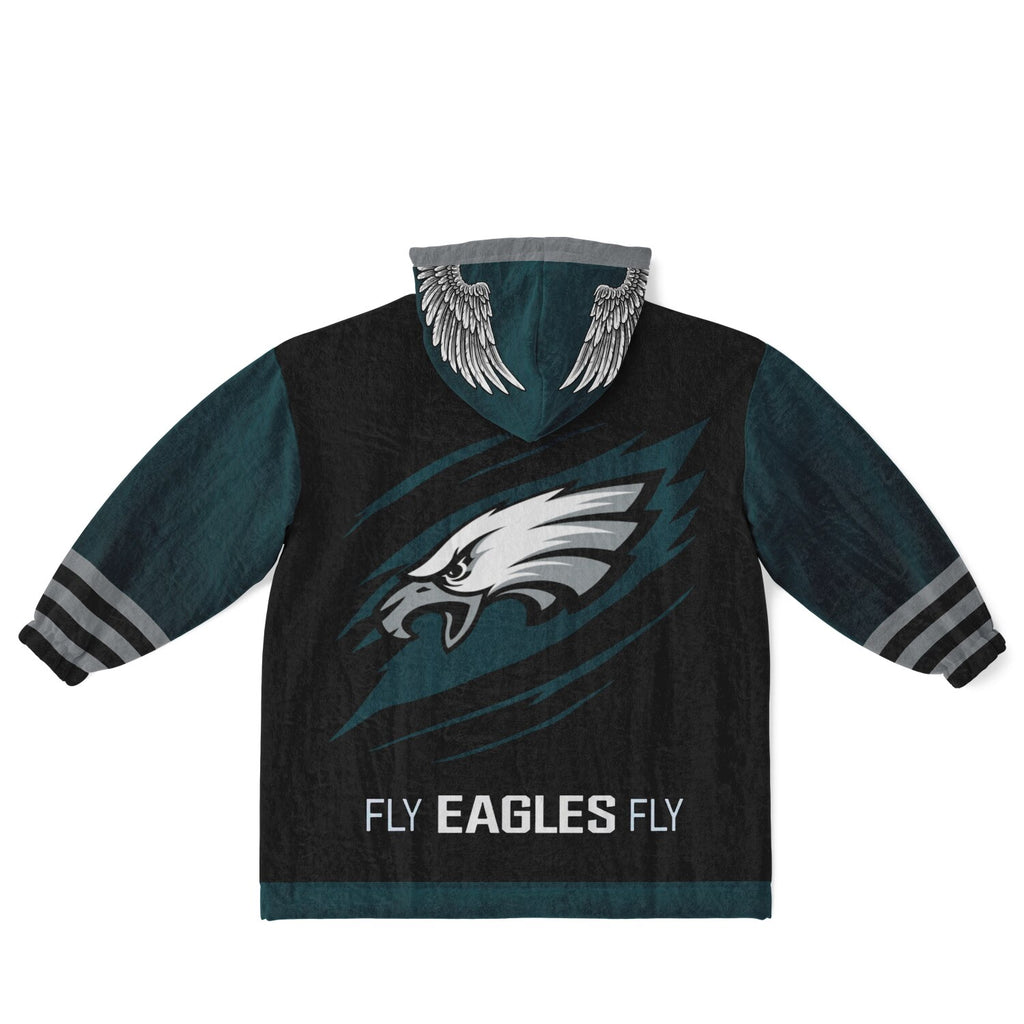 Youth  Eagles Reversible Cozy Cuddle Hoodie Eagles, 2 in 1, Green & Black Hooded Blanket for Young Fans copy