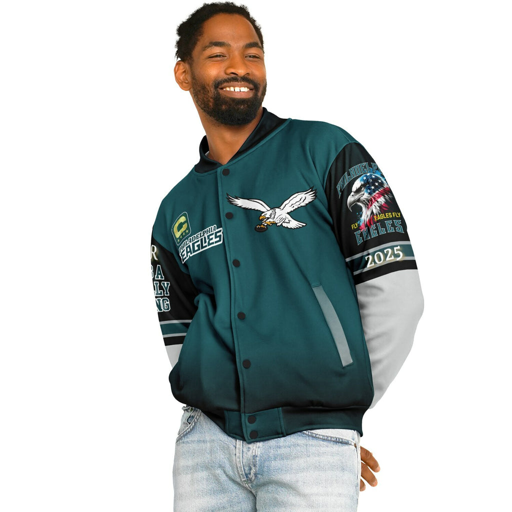 Eagles Super Bowl Edition Midnight Green White Eagle Helmet Varsity Jacket