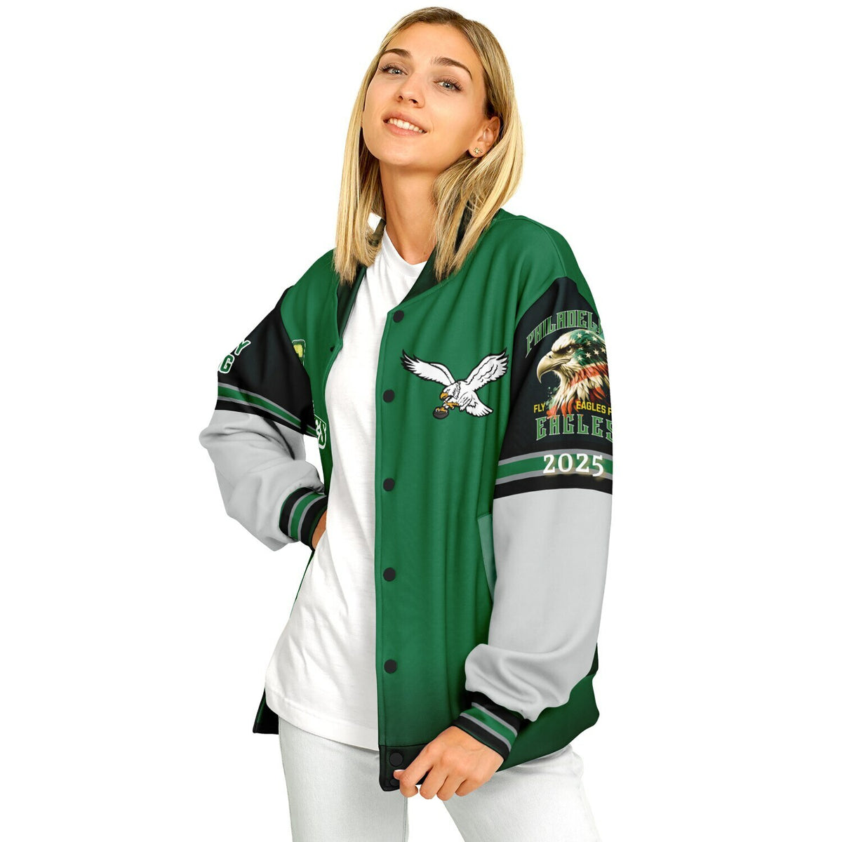 Eagles Super Bowl Edition Kelly Green White Eagle Helmet Varsity Jacket