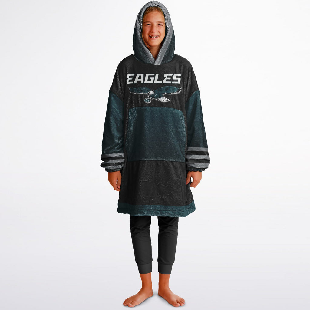 Youth  Eagles Reversible Cozy Cuddle Hoodie Eagles, 2 in 1, Green & Black Hooded Blanket for Young Fans copy