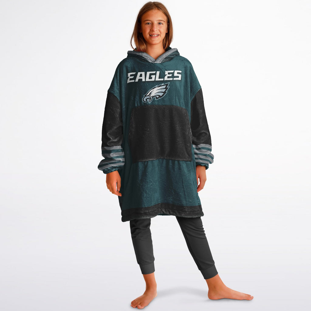 Youth  Eagles Reversible Cozy Cuddle Hoodie Eagles, 2 in 1, Green & Black Hooded Blanket for Young Fans copy