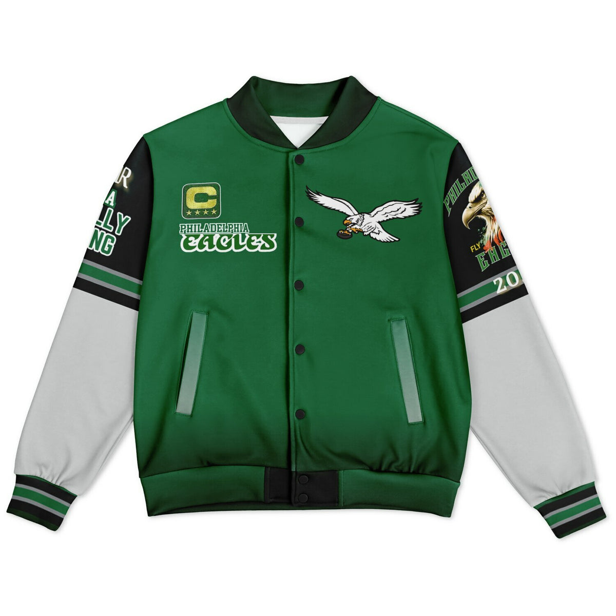 Eagles Super Bowl Edition Kelly Green White Eagle Helmet Varsity Jacket