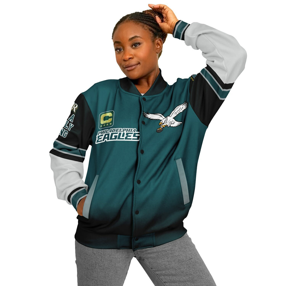 Eagles Super Bowl Edition Midnight Green White Eagle Helmet Varsity Jacket