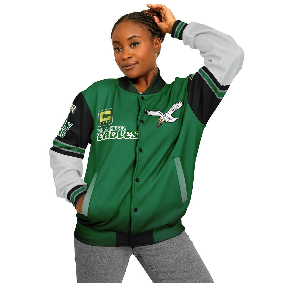 Eagles Super Bowl Edition Kelly Green White Eagle Helmet Varsity Jacket