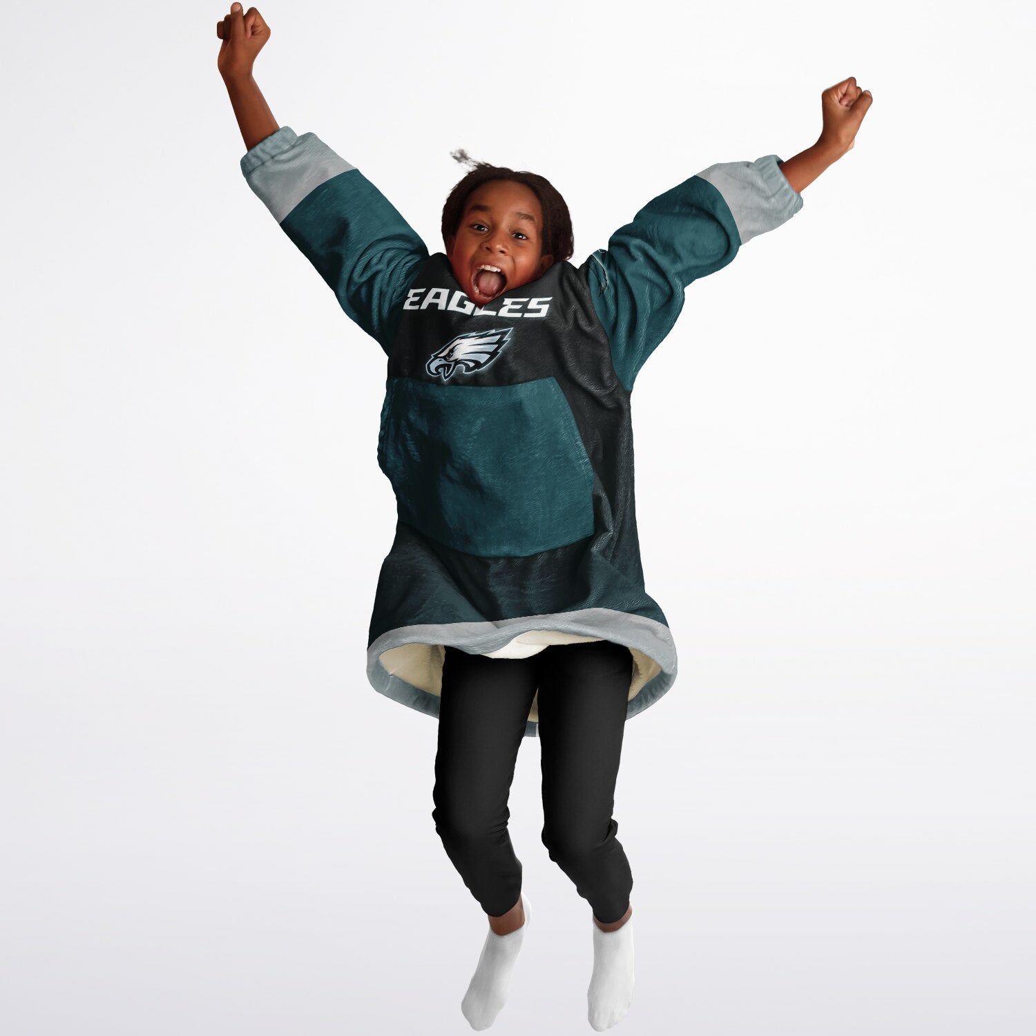 Youth Eagles  Black & Green Sleeves Design Cuddle Hoodie Great Gift for Young Fans copy