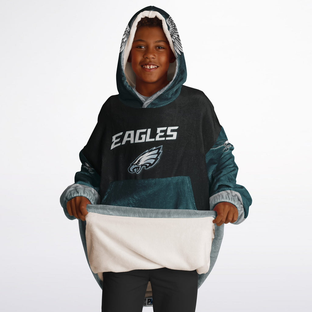 Youth Eagles  Black & Green Sleeves Design Cuddle Hoodie Great Gift for Young Fans copy