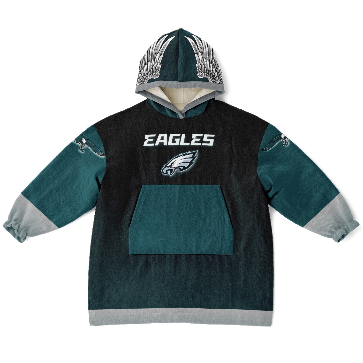 Youth Eagles  Black & Green Sleeves Design Cuddle Hoodie Great Gift for Young Fans copy