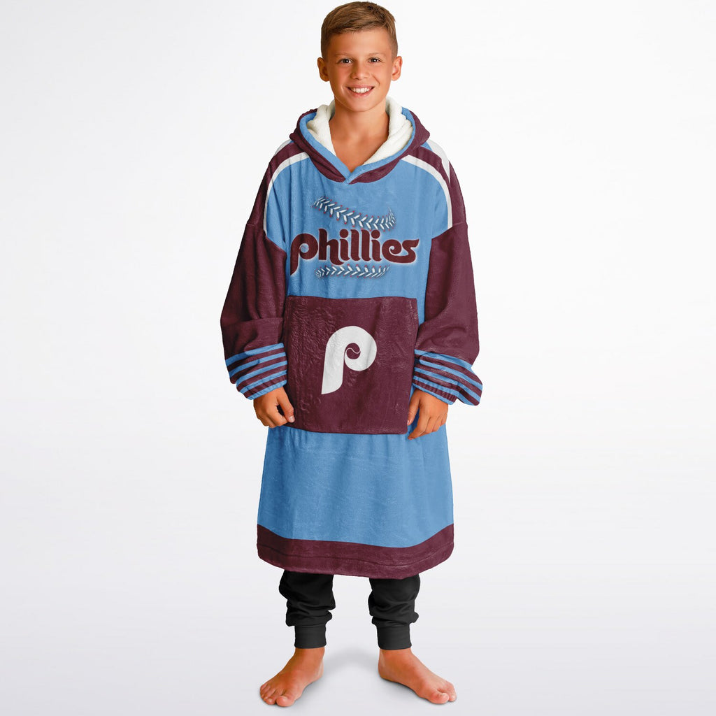 Youth Phillies Retro Light Blue Game Day Lounge Hoodie Great Gift for Young Fans