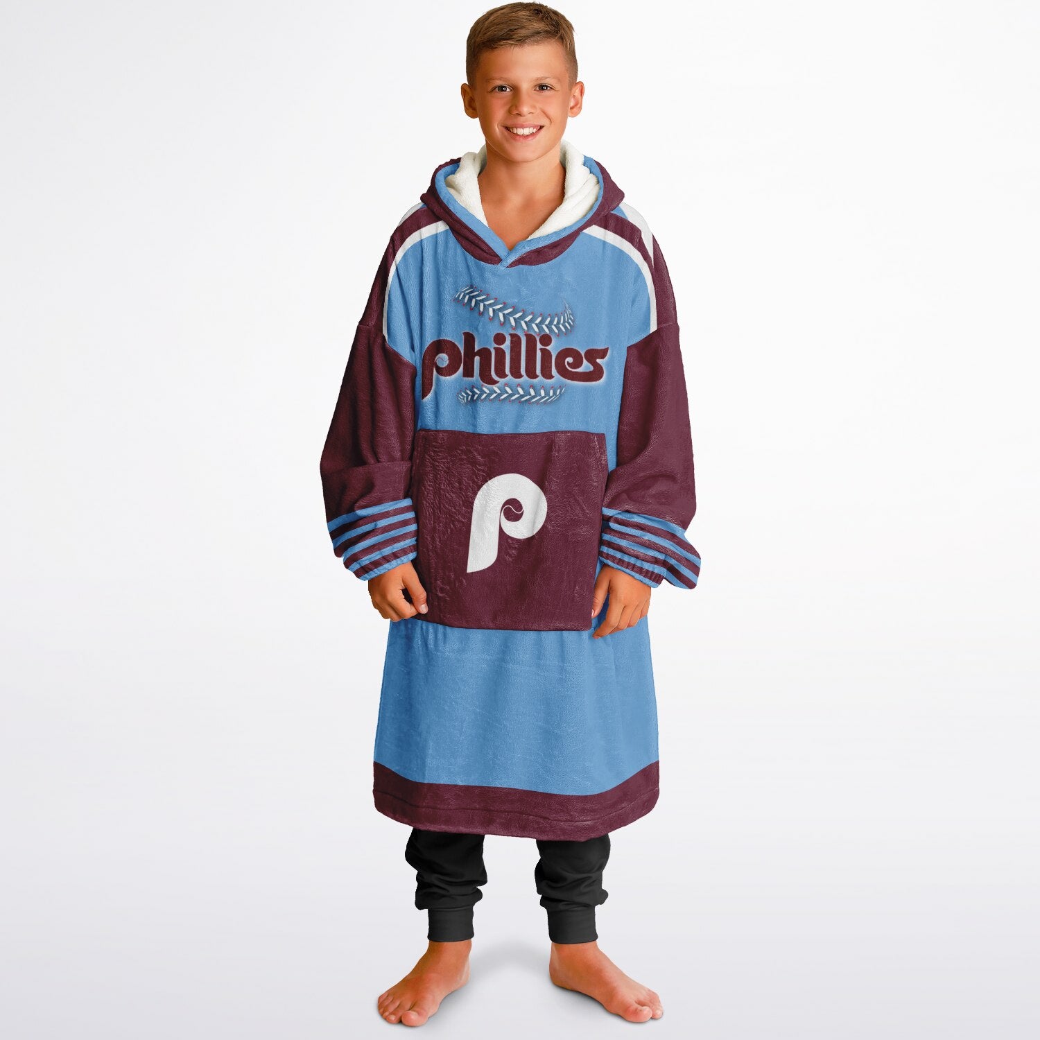 Youth Phillies Retro Light Blue Game Day Lounge Hoodie Great Gift for Young Fans