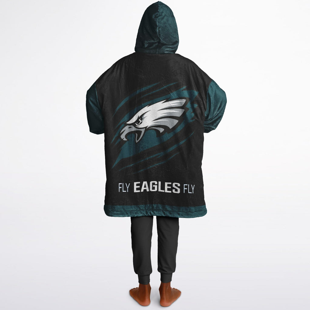 Youth  Eagles Reversible Cozy Cuddle Hoodie Eagles, 2 in 1, Green & Black Hooded Blanket for Young Fans copy
