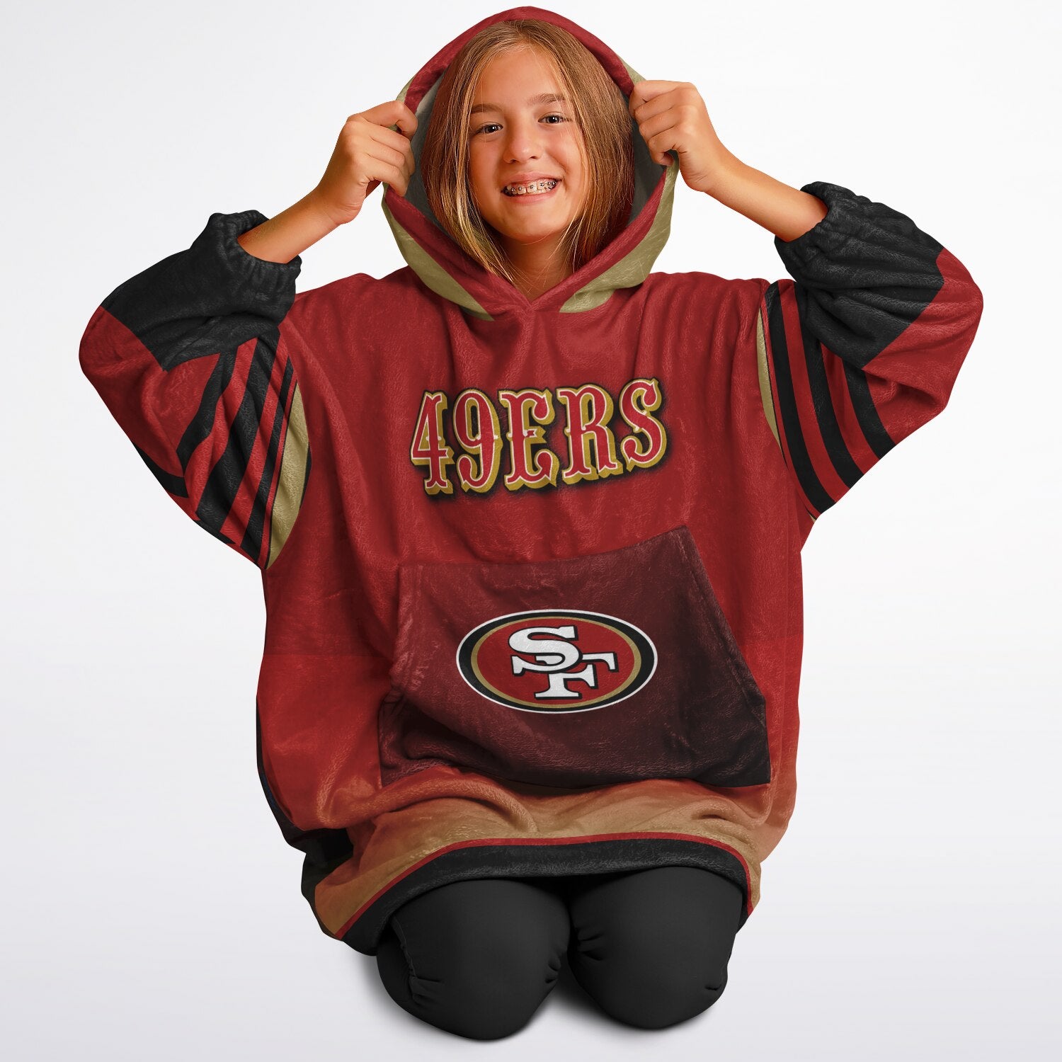 Youth 49ers Red & Black Oversize Game Day Lounge Hoodie
