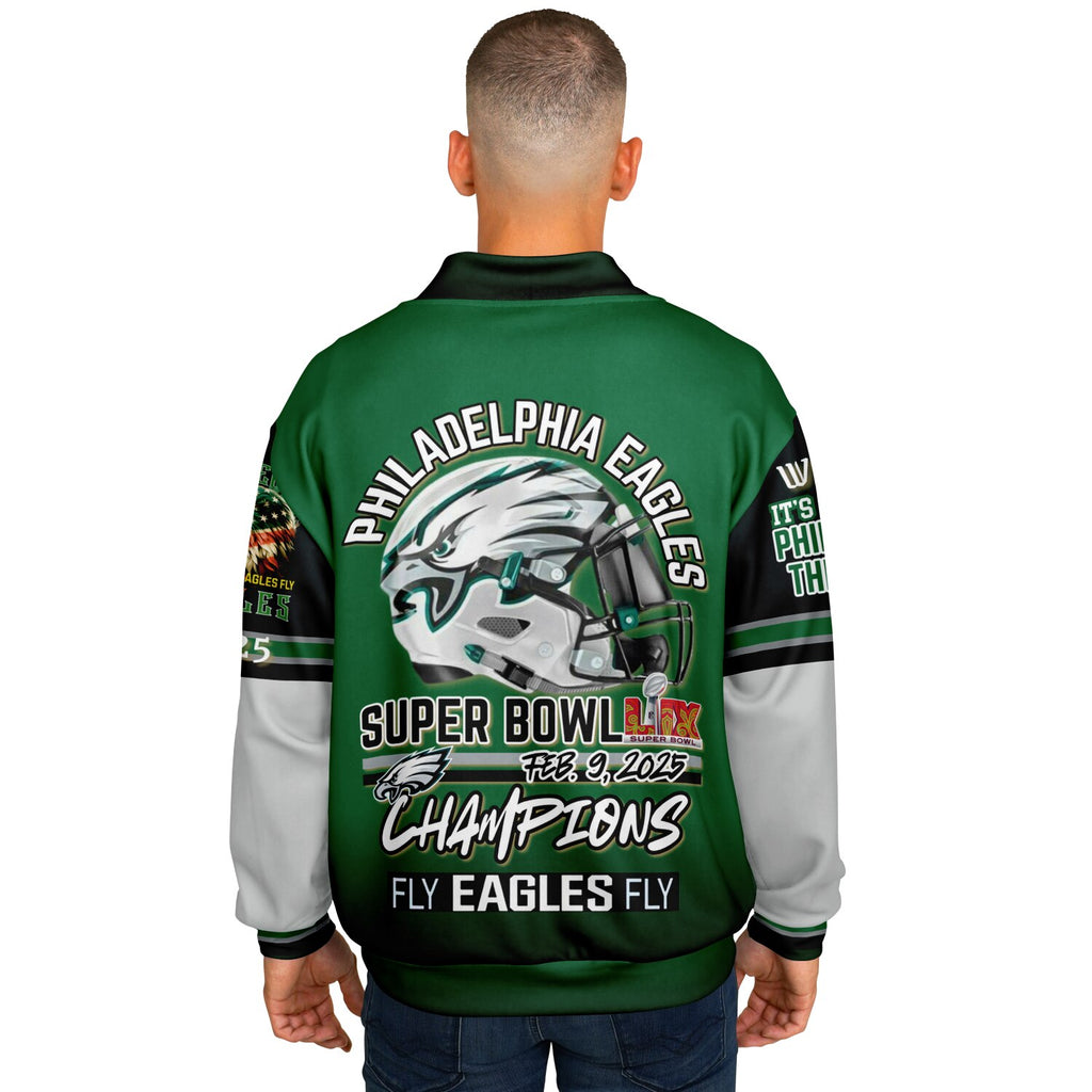 Eagles Super Bowl Edition Kelly Green White Eagle Helmet Varsity Jacket