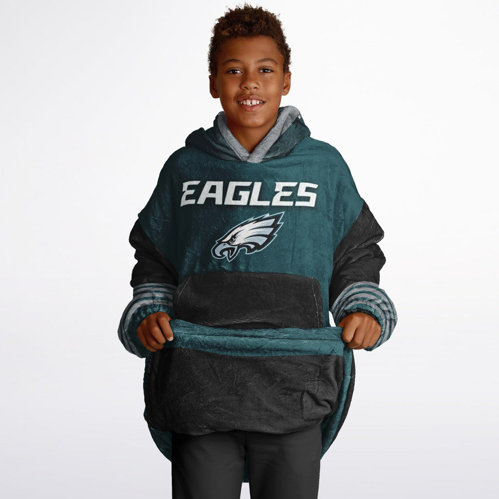 Youth  Eagles Reversible Cozy Cuddle Hoodie Eagles, 2 in 1, Green & Black Hooded Blanket for Young Fans copy