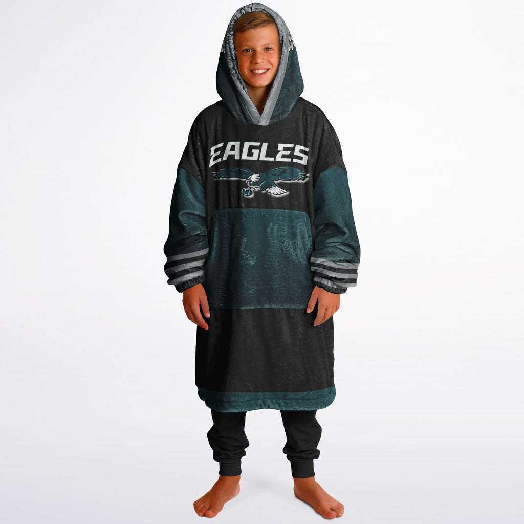 Youth  Eagles Reversible Cozy Cuddle Hoodie Eagles, 2 in 1, Green & Black Hooded Blanket for Young Fans copy