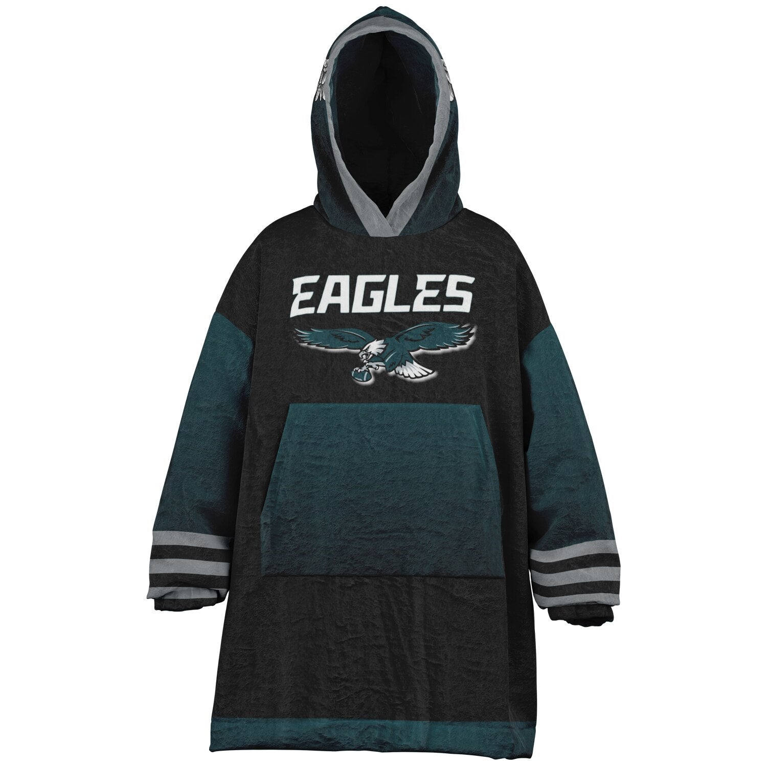 Youth  Eagles Reversible Cozy Cuddle Hoodie Eagles, 2 in 1, Green & Black Hooded Blanket for Young Fans copy