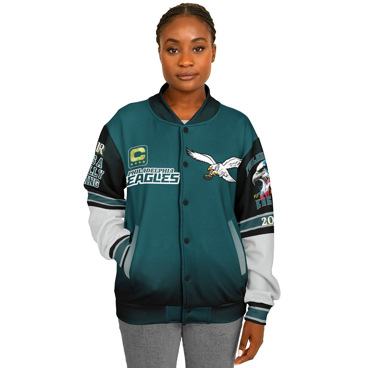 Eagles Super Bowl Edition Midnight Green White Eagle Helmet Varsity Jacket