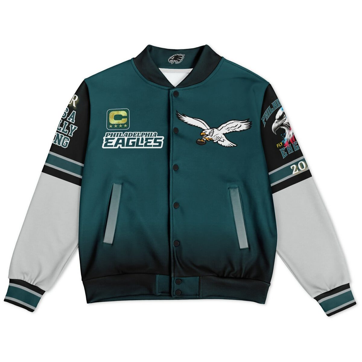 Eagles Super Bowl Edition Midnight Green White Eagle Helmet Varsity Jacket